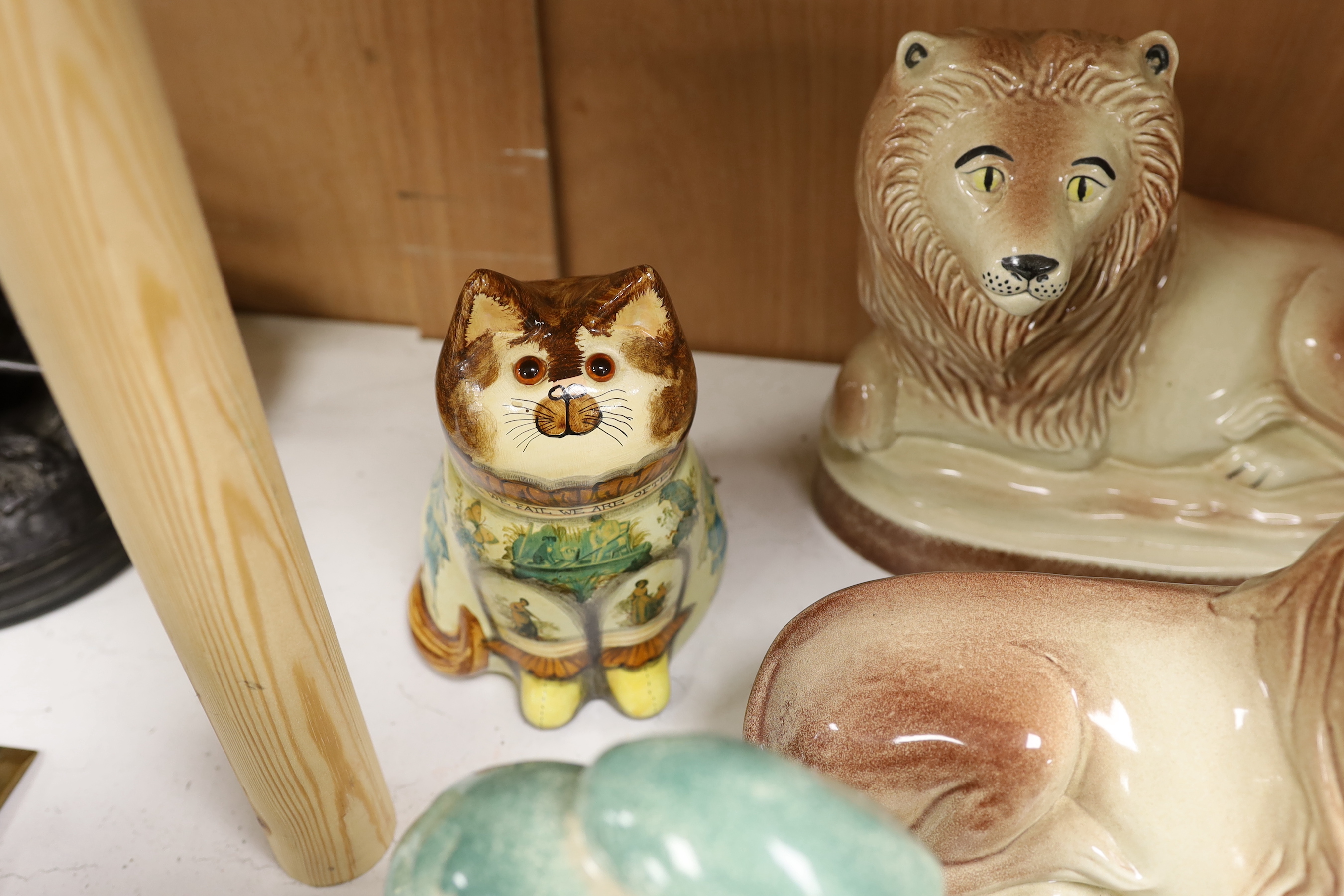 A group of Rye pottery animals, including two Joan and David De Bethel, Rye